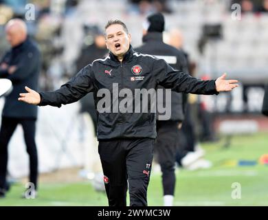 FC Midtjylland-Trainer Thomas Thomasberg im 3F Superliga-Spiel zwischen AGF und FC Midtjylland im Ceres Park in Aarhus, Sonntag, 7. März 2024. (Foto: Henning Bagger/Ritzau Scanpix) Stockfoto