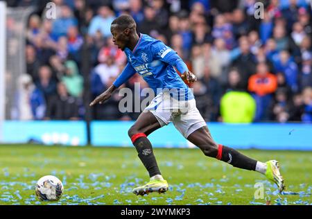 Glasgow, Großbritannien. April 2024. Mohamed Diomande von den Rangers während des schottischen Premiership-Spiels im Ibrox Stadium, Glasgow. Der Bildnachweis sollte lauten: Neil Hanna/Sportimage Credit: Sportimage Ltd/Alamy Live News Stockfoto