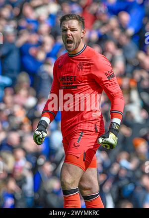 Glasgow, Großbritannien. April 2024. Jack Butland von den Rangers während des schottischen Premiership-Spiels im Ibrox Stadium, Glasgow. Der Bildnachweis sollte lauten: Neil Hanna/Sportimage Credit: Sportimage Ltd/Alamy Live News Stockfoto