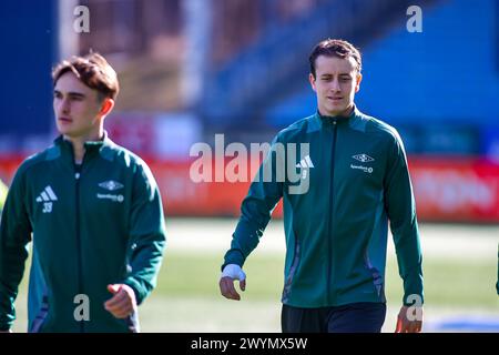 Drammen, Norwegen, 7. April 2024. Rosenborgs Marius Broholm und Rosenborgs Ole Sæter vor dem Eliteserien-Spiel zwischen Strømsgodset und Rosenborg im Marienlyst-Stadion. Quelle: Frode Arnesen/Alamy Live News Stockfoto