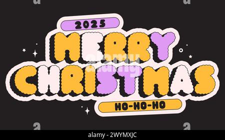 Frohe Weihnachten grooviger lustiger Aufkleber 2025. Stock Vektor