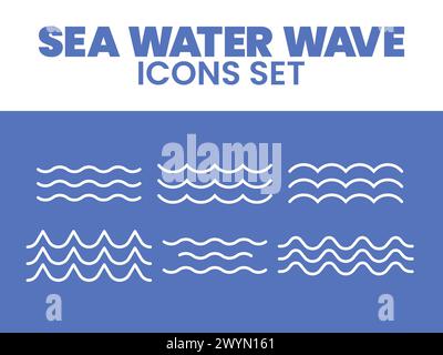 Seewasserwelle Icon Set Vektor-Illustration Meereslinie Wellen Icons Vektor Set Meereswelle Wasser Logo, Linie Ozean Symbol Stock Vektor