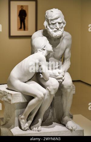 'Die erste Kälte', 1892, Miquel Blay, Nationalmuseum für katalanische Kunst, Museu Nacional d Art de Catalunya, MNAC, Barcelona, Spanien, Europa. Stockfoto