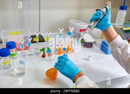 Pharmazeutisches Entwicklungslabor. Vorformulierung, Design und Entwicklung von Arzneimitteln und neuen Arzneimitteln. Zertifiziert nach GPL (Good Laboratory Practices). Fakultät für Pharmazie auf dem Campus Vitoria - Gasteiz der Universität des Baskenlandes, UPV-EHU. TECNALIA Forschung und Innovation. Vitoria. Gasteiz. Baskenland. Spanien. Europa. Stockfoto