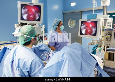 Prostatachirurgie, bipolare TURP (transurethrale Resektion der Prostata), Urologie. Krankenhaus Policlinica Gipuzkoa, San Sebastian, Donostia, Euskadi, Spanien. Stockfoto