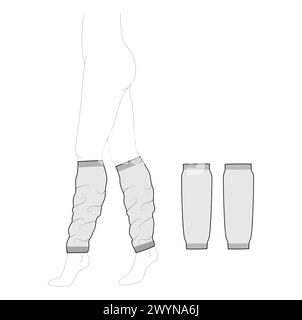 Beinwärmer Loose Socken Fußlose Strumpfwaren knielang. Mode Accessoire Kleidung technische Illustration Strumpf. Vektor-Vorderseite, Seitenansicht für Männer, Frauen, Unisex, flache Vorlage CAD-Modellskizze Stock Vektor