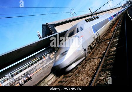 TGV (Hochgeschwindigkeitszug). Hendaye. Frankreich. Stockfoto