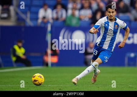 Barcelona, Spanien. April 2024. Omar El Hilali von RCD Espanyol während der La Liga Hypermotion, Datum 34 zwischen RCD Espanyol und Albacete Balompie spielte am 7. April 2024 im Stage Front Stadium in Barcelona, Spanien. (Foto: Bagu Blanco/PRESSINPHOTO) Credit: PRESSINPHOTO SPORTS AGENCY/Alamy Live News Stockfoto