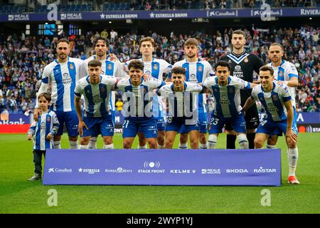 Barcelona, Spanien. April 2024. Die RCD Espanyol-Team-Gruppe spielte während der La Liga Hypermotion 34 zwischen RCD Espanyol und Albacete Balompie am 7. April 2024 im Stage Front Stadium in Barcelona, Spanien. (Foto: Bagu Blanco/PRESSINPHOTO) Credit: PRESSINPHOTO SPORTS AGENCY/Alamy Live News Stockfoto