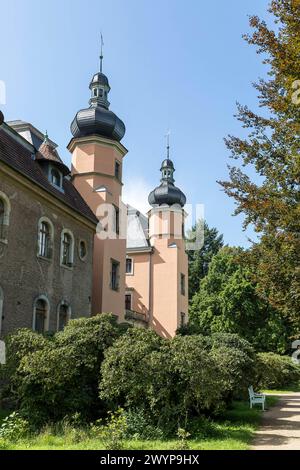 Die beiden Zwiebeltürme an der Parkseite von Schloss Altdöbern, Oberspreewald, Brandenburg, Deutschland *** die beiden Zwiebeltürme auf der Parkseite von Al Stockfoto