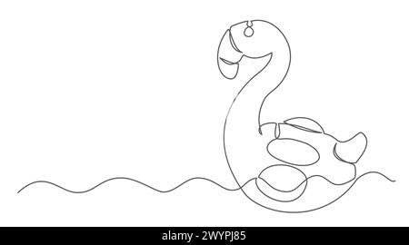 Flamingo aufblasbare einzeilige Zeichnung isoliert auf weißem Hintergrund Stock Vektor