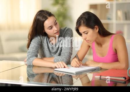 Privatlehrer erklärt einem Schüler zu Hause den Unterricht Stockfoto