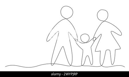 Eine-Linien-Zeichnung der Familie isoliert auf weißem Hintergrund Stock Vektor