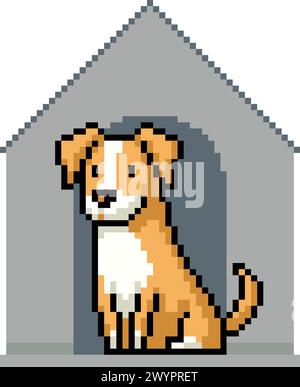 Pixelkunst eines kleinen Hundehauses isolierten Hintergrunds Stock Vektor