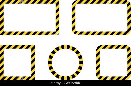 Rahmen vorsichtig mit Warnband. Gelbes Warnschild mit schwarzem Rand. Eine Leitung für Sicherheit und Vorsicht im Bauwesen, auf Straßen und in der Industrie. Stock Vektor
