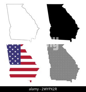 Set der Karte von Georgia, vereinigte staaten von amerika. Illustration des Symbols für flaches Konzept. Stock Vektor