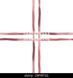 Nahtloses Muster mit rotem kariertem Aquarell auf weißem Hintergrund mit Streifen für Tischtextilien, Porzellangeschirr und köstliche Drucke. Käfigmuster Stockfoto