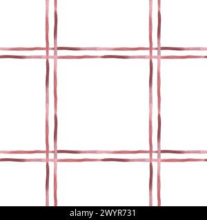 Nahtloses Muster mit rotem kariertem Aquarell auf weißem Hintergrund mit Streifen für Tischtextilien, Porzellangeschirr und köstliche Drucke. Käfigmuster Stockfoto
