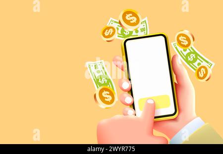 Smartphone-Geldbörse, Bargeld online, Webbanner. Vektor Stock Vektor