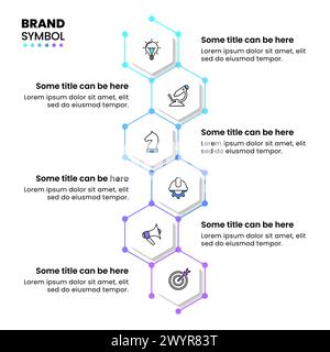 Infografikvorlage mit Symbolen und 6 Optionen oder Schritten. Sechsecke. Kann für Workflow-Layout, Diagramm, Banner und Webdesign verwendet werden. Vektorillustration Stock Vektor