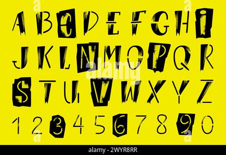 Punkrock-Alphabet. Typografie dekoratives Set im Grunge-Stil. Buchstaben und Zahlen für Banner, Flyer und Poster. ABC-neoterische Vektorclipart Stock Vektor