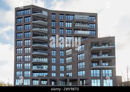 Moderne Hochhausapartments mit Balkon im neuen Stadtteil IJburg in Amsterdam. Stockfoto