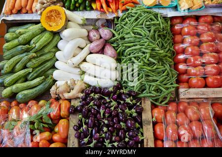 Obst- und Gemüsemarkt. Sonntagsmarkt. San Telmo. Buenos Aires. Argentinien. Stockfoto