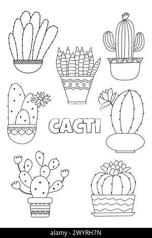 Kaktusset Illustrationen zum Ausmalen sind perfekt für die Kreativitätsseite von Kindern Stock Vektor