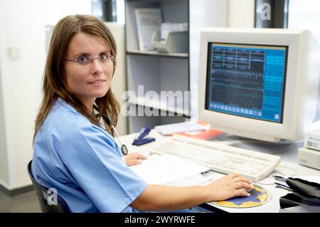 Holter-Monitoring, Hämodynamik. Krankenhaus Universitario Gran Canaria Arzt Negrin, Las Palmas de Gran Canaria. Kanarische Inseln, Spanien. Stockfoto