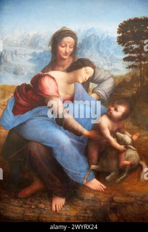 Sainte Anne, la Vierge et l'Enfant jouant avec un agneau, dite La Sainte Anne. Léonard de Vinci. Louvre Museum. Paris. Frankreich Stockfoto