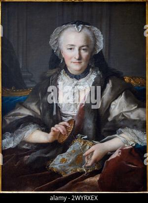 Madame Dangé Macht Knoten. Porträt von Anne Jarry, Ehefrau des Generalbauers Francois-Balthazar Dangé du Fay, 1753, Louis TOCQUE, Musée du Louvre, Stockfoto