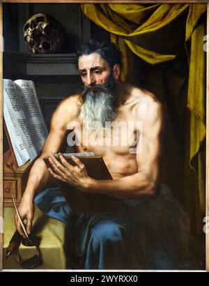 "Saint Jerome Meditating on the Bible", 1565-1570, Willem Key, Musée du Louvre, Paris, Frankreich, Europa Stockfoto