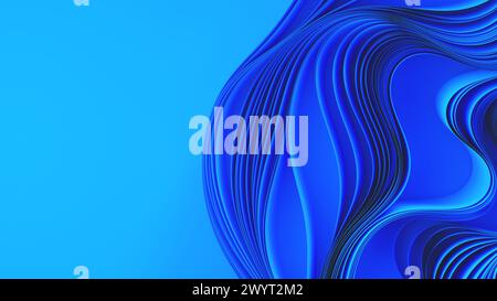 Blaue Lagen von Tuch oder Papier verziehen sich. Abstrakter Stoff. 3D-Rendering-Abbildung Stockfoto