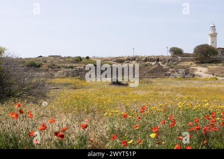 Altes Amphitheater und Leuchtturm, Paphos. Archäologischer Park Stockfoto