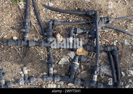 Kompliziertes Gartenbewässerungssystem, Fuuny Stockfoto