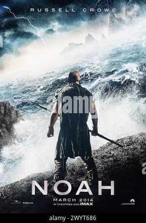 Noah (2014) von Darren Aronofsky mit Russell Crowe, Jennifer Connelly, Emma Watson und Anthony Hopkins. Noah wird von Gott auserwählt, eine bedeutsame Mission zu Unternehmen, bevor eine apokalyptische Flut die Welt reinigt. Foto eines Original-US-Advance-Posters.***NUR REDAKTIONELLE VERWENDUNG*** Credit: BFA / Paramount Pictures Stockfoto