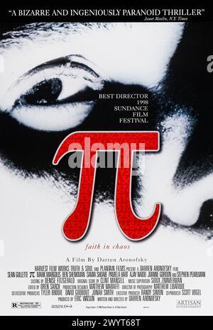 Pi (1998) von Darren Aronofsky mit Sean Gullette, Mark Margolis und Ben Shenkman. Ein paranoider Mathematiker sucht nach einer Schlüsselnummer, die die universellen Muster in der Natur freigibt. Foto eines Original-Posters aus dem Jahr 1998 (USA).***NUR FÜR REDAKTIONELLE ZWECKE*** Credit: BFA / Artisan Entertainment Stockfoto