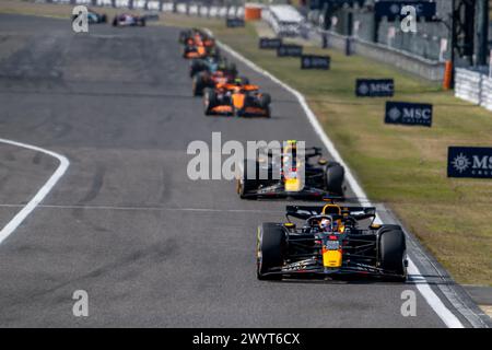 SUZUKA INTERNATIONAL RACING COURSE, JAPAN - APRIL 07: Max Verstappen, Red Bull Racing RB19 beim Großen Preis von Japan auf dem Suzuka International Racing Course am Sonntag, den 07. April 2024 in Suzuka, Japan. (Foto: Michael Potts/BSR Agency) Credit: BSR Agency/Alamy Live News Stockfoto