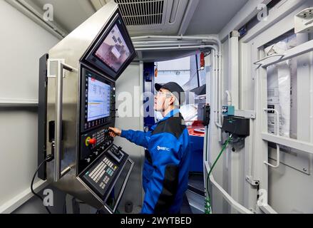 Bearbeitungszentrum, CNC, Vertikaldrehmaschine, Konstruktion, Herstellung und Montage von Werkzeugmaschinen, Gipuzkoa, Baskenland, Spanien, Europa. Stockfoto