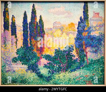 "Les Cyprès à Cagnes", 1908, Henri-Edmond Cross, Musée d'Orsay, Paris, Frankreich, Europa Stockfoto