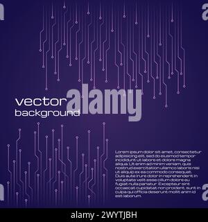 Abstrakter technologischer dunkelblauer Hintergrund mit Elementen des Mikrochips. Hintergrundtextur der Leiterplatte. Vektorgrafik. Stock Vektor