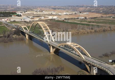 Überschwemmungen am Ebro-Fluss. Februar 2003. Sástago, Provinz Saragossa. Spanien. Stockfoto