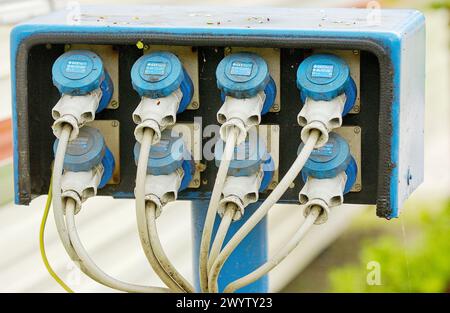 Stecker am Campingplatz. Camping Fusina, Venedig. Veneto, Italien. Stockfoto