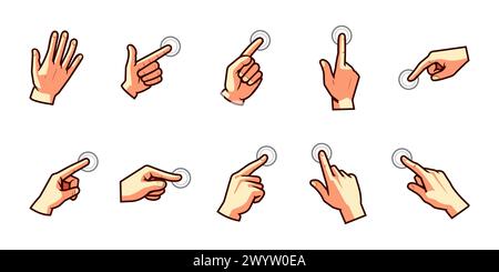 Hand-Symbol-Zeiger, Fingerpunkte, Handgesten. Vektor Stock Vektor