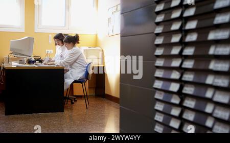 Probenaufzeichnung, pathologische Anatomie. Hospital de Zumarraga, Gipuzkoa, Euskadi, Spanien. Stockfoto