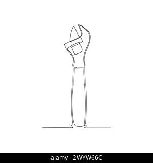 Stufenlose Strichzeichnung mit variablem Schraubenschlüssel. Heimwerkzeug zum Schneiden von Holz. Einfaches, handgezeichnetes Vektorentwurzelelement. Abbildung für Industrie und Co Stock Vektor