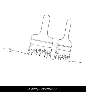 Ein Paar Pinsel durchgehende Linienzeichnung und einfaches handgezeichnetes Vektor-Designelement. Illustration für Industrie und Bauwesen Stock Vektor