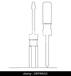 Ein Paar Werkzeuge. Flachkopf und Kreuzschlitzschraubendreher. Einfaches, handgezeichnetes Vektorentwurzelelement. Illustration für Industrie und Bauwesen Stock Vektor