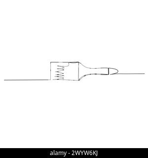 Durchgehende einzeilige Zeichnung eines Pinsels. Einfache moderne handgezeichnete Illustration. Vektordesign für Industrie, Ingenieurwesen und Bauwesen Stock Vektor