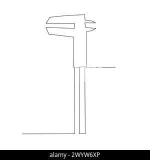 Eine Nonius-Skala oder eine durchgehende Linienzeichnung des Messschiebers und ein einfaches, handgezeichnetes Vektorentwurzelelement. Illustration für Industrie und Bauwesen Stock Vektor